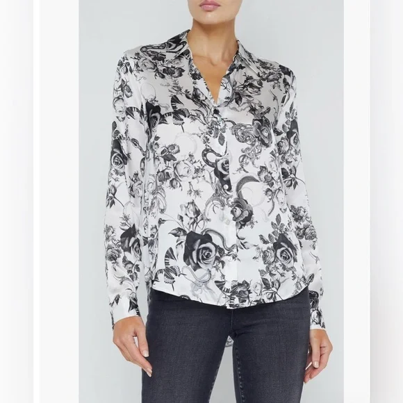 L'AGENCE Tyler Floral Print Woven Silk Shirt - Picture 2 of 12